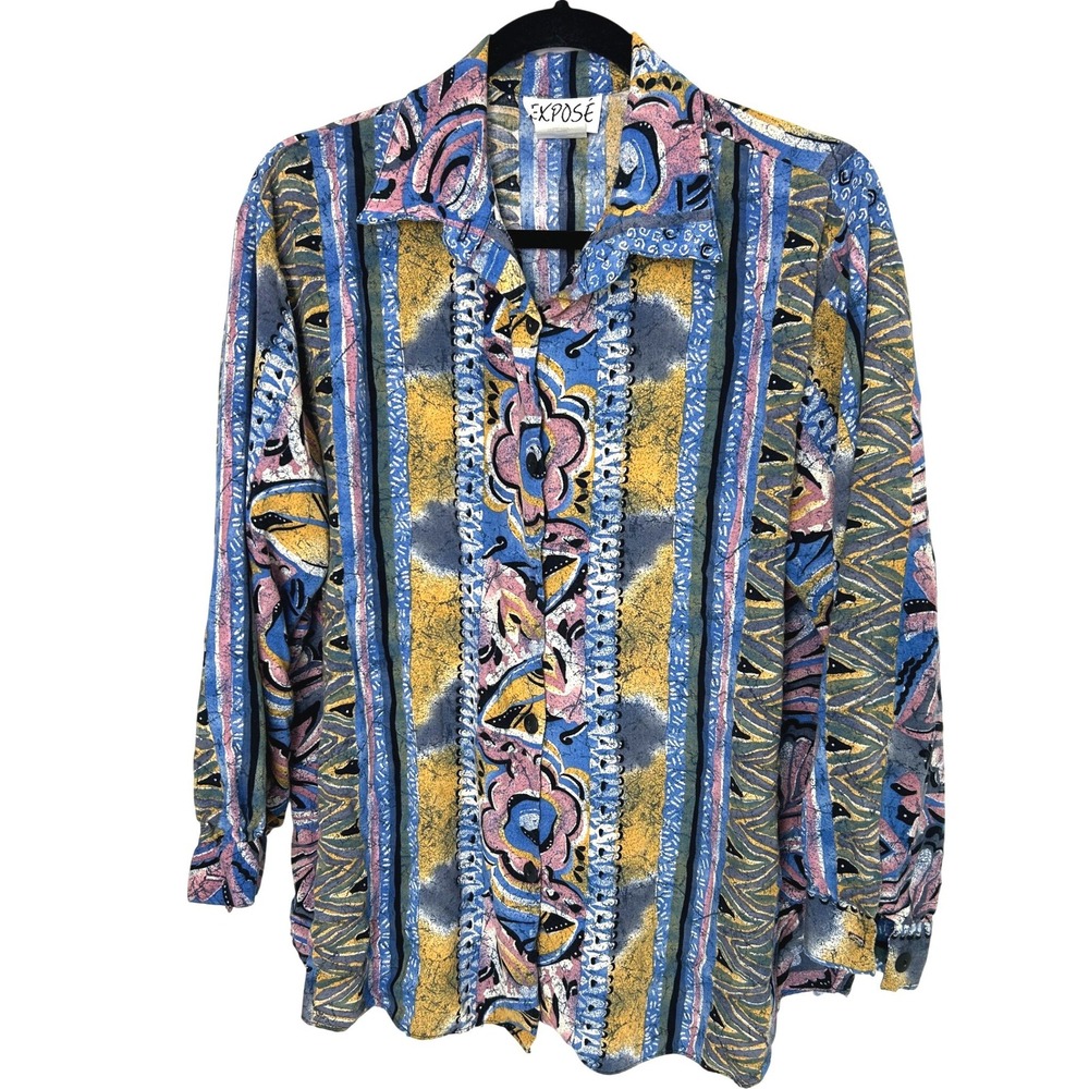 Vintage Expose Shirt Womens L Abstract Art to Wear 90s Rayon‎ Blouse funky retro